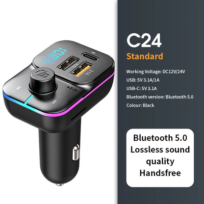 Bluetooth 5.0 FM Transmitter for Car – Handsfree Calling, Fast USB Charging, LED Display, MP3 Player, Voltage Monitor