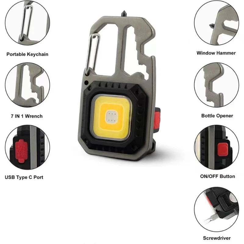 1-3PacK Multifunction Keychain Lighting 7 Modes COB Flashlight Portable Rechargeable Emergency Camping Outdoor Hiking Work Lamps