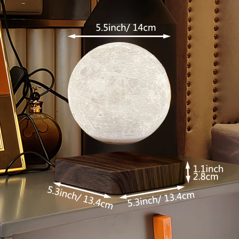 Floating Moon Lamp – Real Magnetic Levitation Night Light with Premium Wooden Base (3 Light Modes)