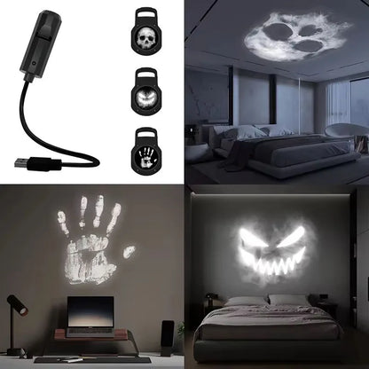 USB Projection Light - 5V LED Atmosphere Lamp with Changeable Patterns (Moon, Planet, Halloween, Christmas)