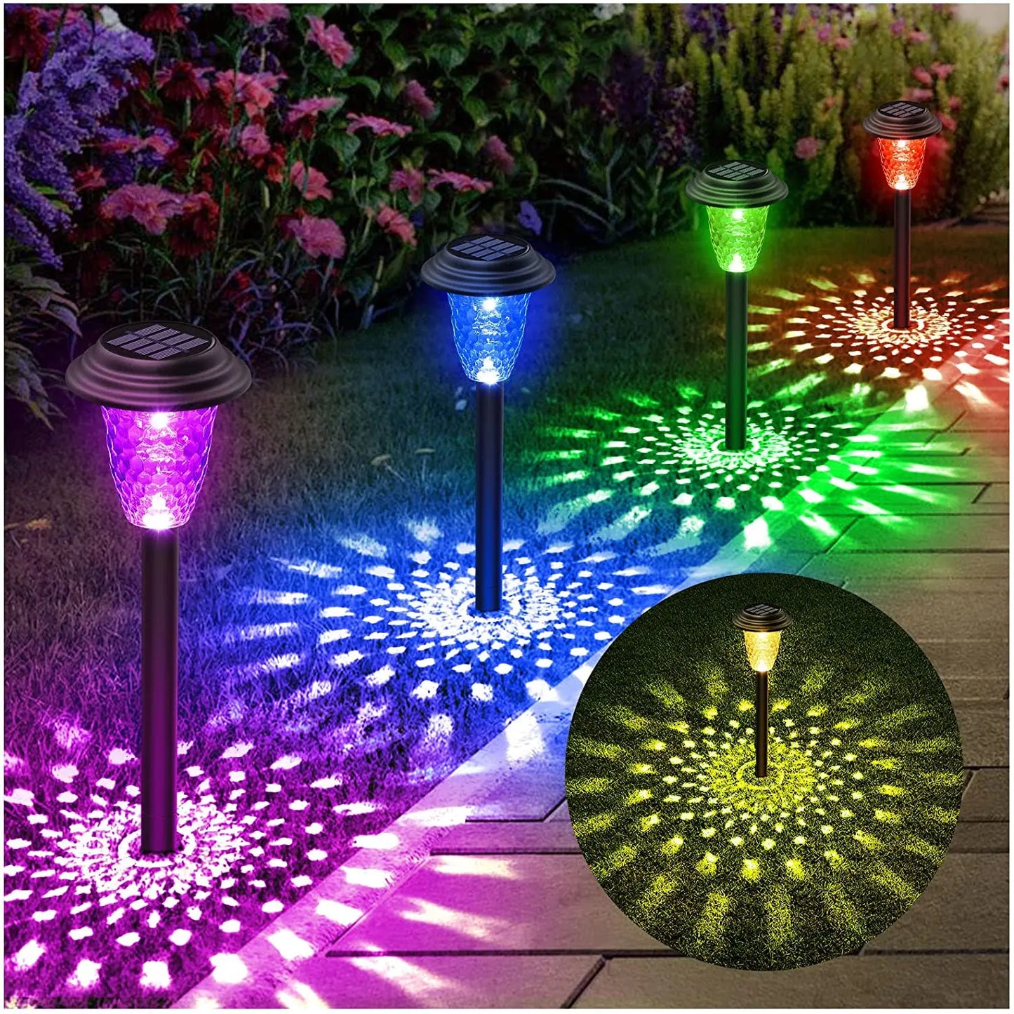 Solar Pathway Lights - RGB Color Changing LED Garden Lights IP67 Waterproof