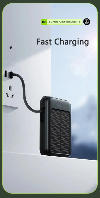 50000mAh Ultra Capacity Solar Power Bank Built Cables Solar Charger 2 USB Ports External Charger Powerbank with LED Light
