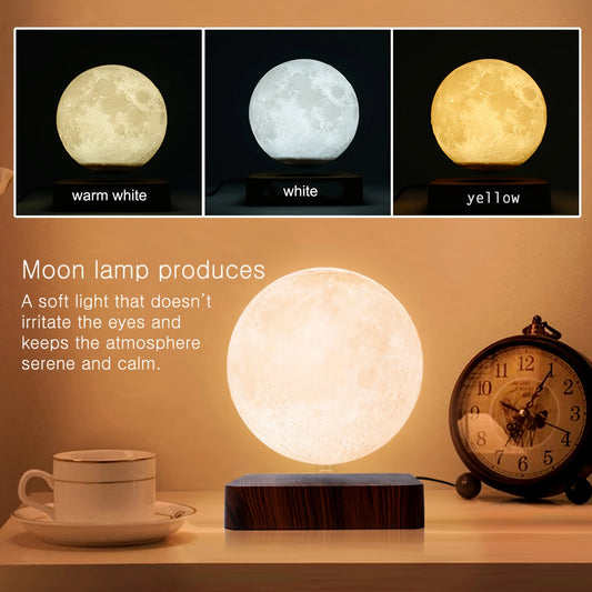 Floating Moon Lamp – Real Magnetic Levitation Night Light with Premium Wooden Base (3 Light Modes)