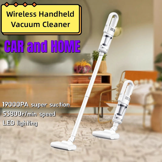19000Pa Powerful Cordless Vacuum Cleaner – 2-in-1 Handheld & Stick, 53000RPM Motor, LED Light, Lightweight Home & Car Cleaning