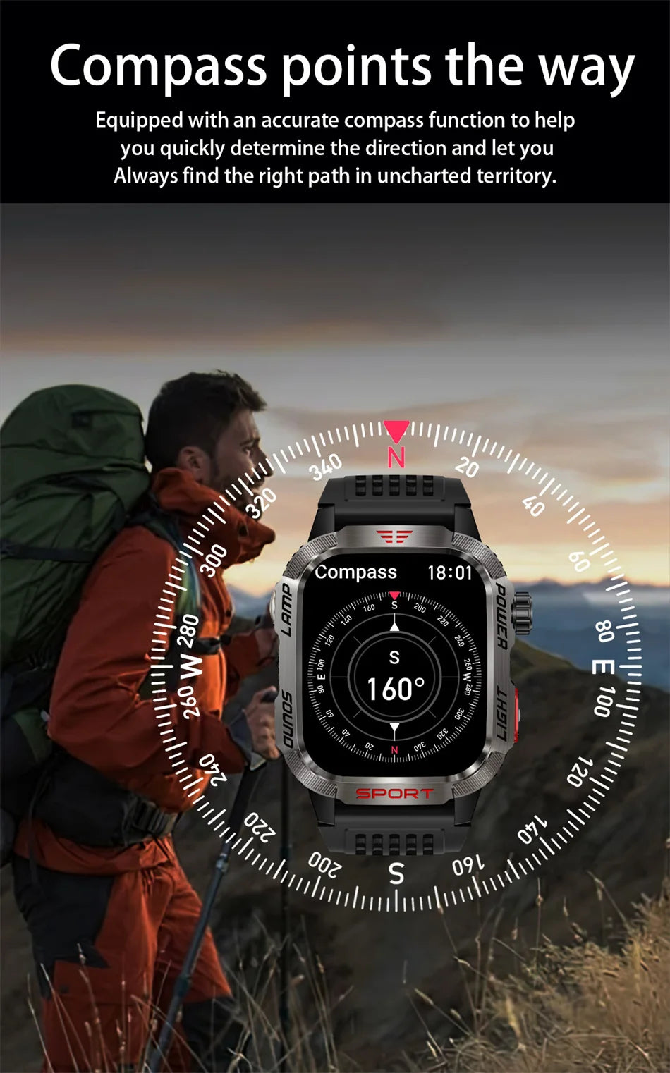 New Professional outdoor Military Smart Watch Men Flashlight Compass Waterproof Outdoor Sport Tracker Bluetooth Call Smartwatch