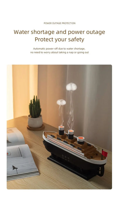 Titanic Ship-Shaped 250ml Aromatherapy Humidifier | Remote Control | LED Mist Ring | Essential Oil Diffuser for Bedroom & Relaxation – EU/US Plug