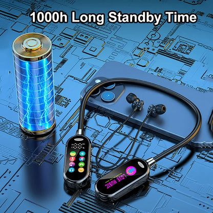 Bluetooth 5.4 Neckband Headphones with Color Screen – Wireless Noise Cancelling Earbuds with HD Mic, Long Battery Life & Smart Display