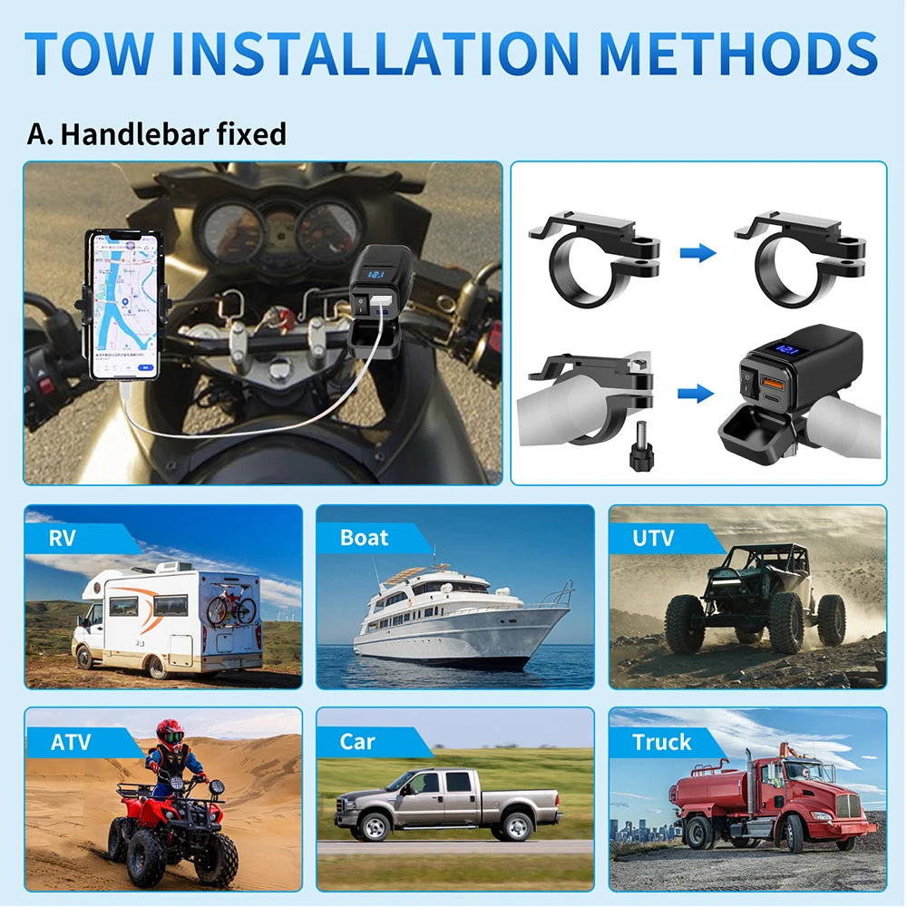 Motorcycle USB Charger QC3.0 / PD – Fast Charging with Waterproof Voltmeter – BAMİR Online Store’s