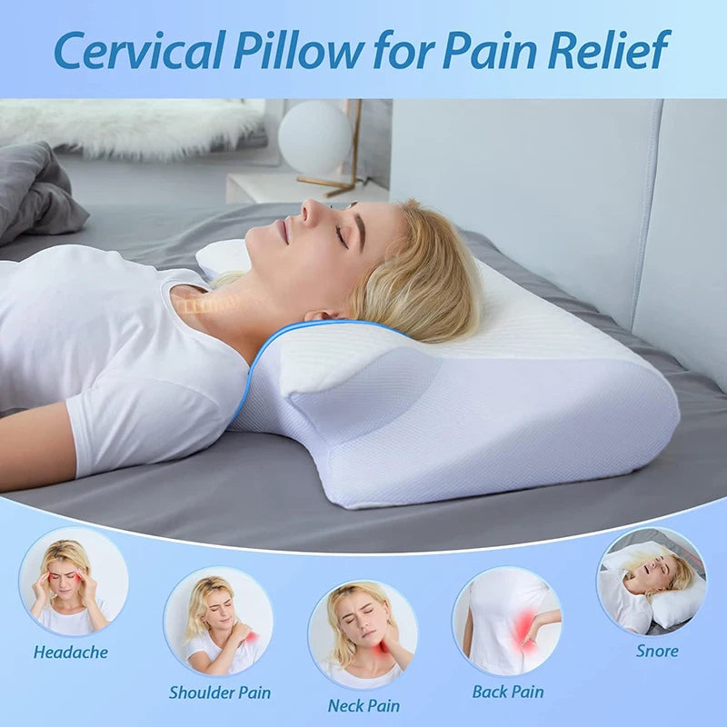 Memory Foam Cervical Pillow - 2-in-1 Ergonomic Orthopedic Neck Pain Relief Pillow