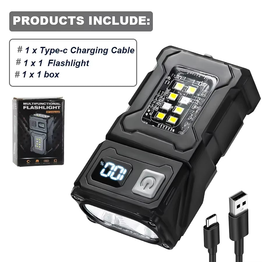 MINI USB Rechargeable LED Flashlight Portable Tail Magnet Flashlight Super Bright Camping Lantern Side COB Emergency Light